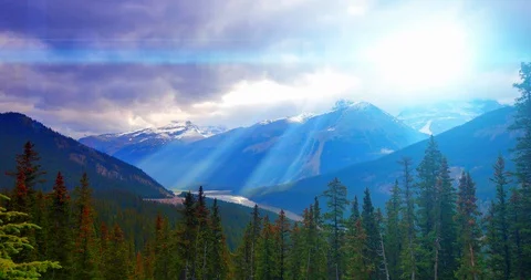 Sun Crepuscular Rays, Sky Light Landscape Mountains Nature Beautiful Clouds View Stock Footage 87212321