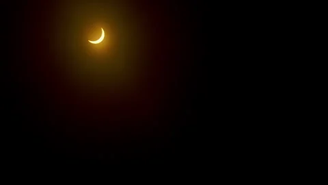 Sun crescent growing back behind the moon partial solar eclipse time lapse Stock Footage 271368687