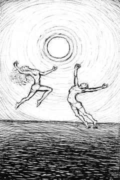 Sun Dance Dancers black and white sketch Stock Illustration