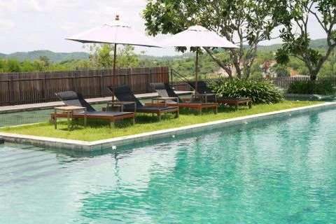 Sun deck and swimmingpool Stock Photos