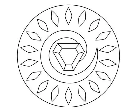 Sun decorative stylized element with gem - vector editable picture for coloring Stock Illustration