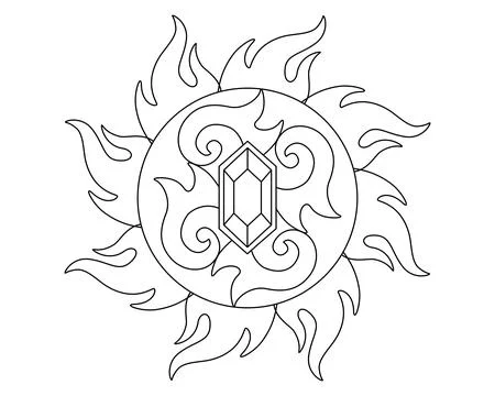 Sun decorative stylized element with gem and flame - vector editable picture Illustrazione stock