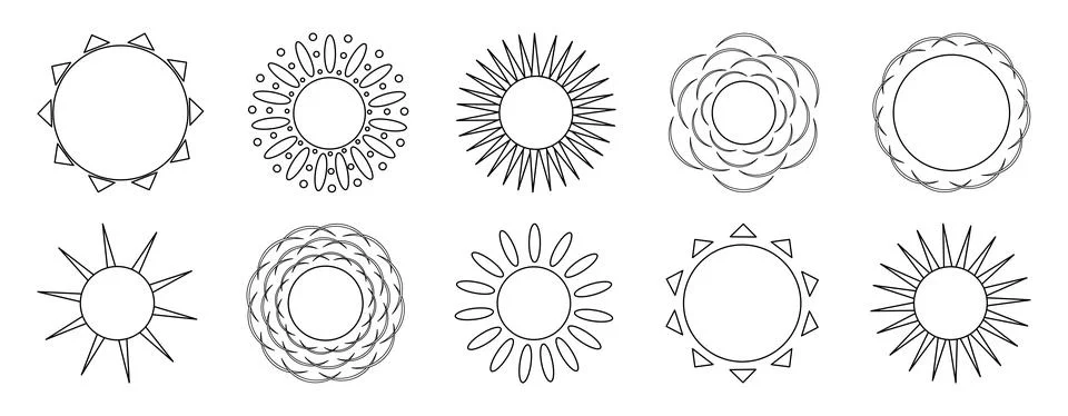 Sun with different variations of rays, set イラスト素材