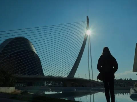 Sun diffraction through bridge spar in Valencia Stock Photos