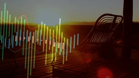 Sun dipping, clear EQ appearing, bars rising and spreading over dark chairs Stock Footage 332843724