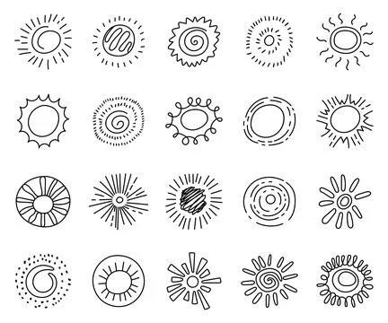 Sun doodle shapes set Stock Illustration