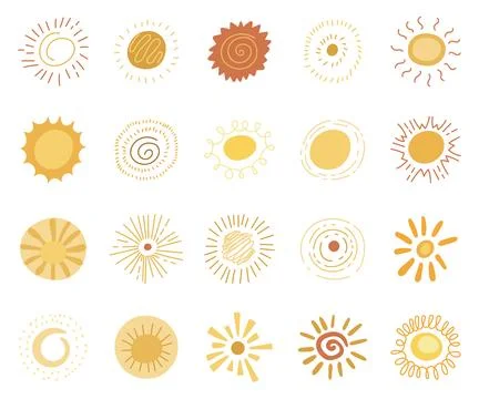 Sun doodle shapes set Stock Illustration