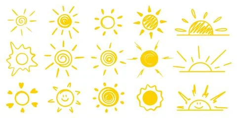 Sun doodle style set for summer design Stock Illustration
