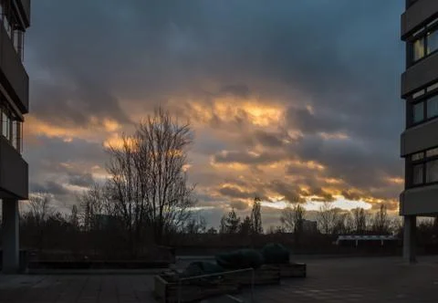 Sun down in a German city Stock Photos