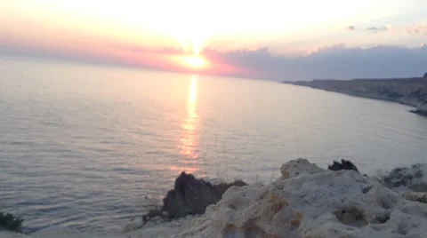 Sun down mountains and clouds At Black Sea Fiolent Cape Crimea Russia Stock Footage 68387681