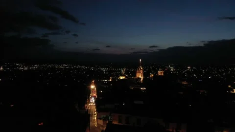 Sun Down moving towards church in San Miguel de Allende Stock Footage 200981045