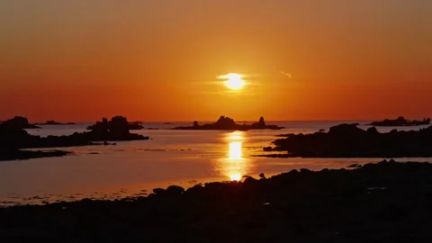 Sun down time over the ocean, colorful sky in the evening. France, Timelapse Stock Footage 302290736