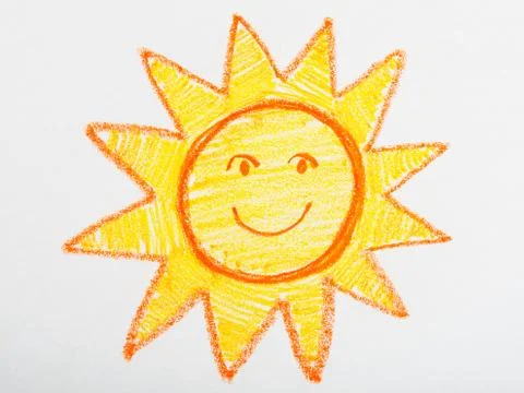 Sun drawing on white background - child sketch Stock Photos