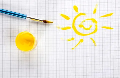 The sun is drawn in a notebook Stock Photos