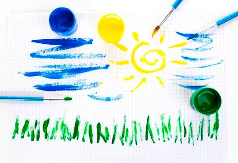 The sun is drawn in a notebook Stock Photos