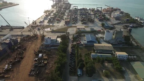 Sun-drenched Aerial Glimpse of a Bustling Global Port, Container Terminal, .. Video stock 339038833