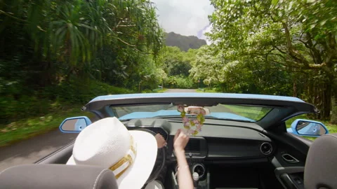 Sun-Drenched Convertible Excursion in Oahu's Greenery Stock Footage 282425156