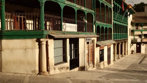 Sun Drenched Shops in the Plaza Mayor. Chinchon, Madrid, Spain. Stock Footage 249126358