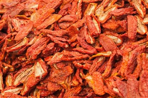 Sun-dried tomatoes from top view. Foto stock