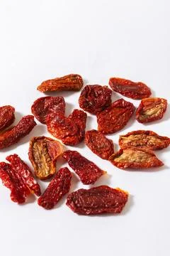 Sun-Dried Tomatoes on White Background Stock Photos