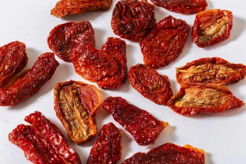 Sun-Dried Tomatoes on White Background Stock Photos