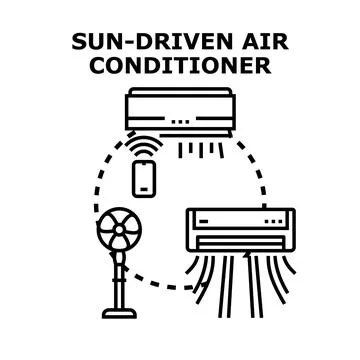 Sun driven air conditioner energy saving cooling system Stock Illustration