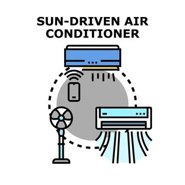 Sun driven air conditioner energy saving cooling system Stock Illustration
