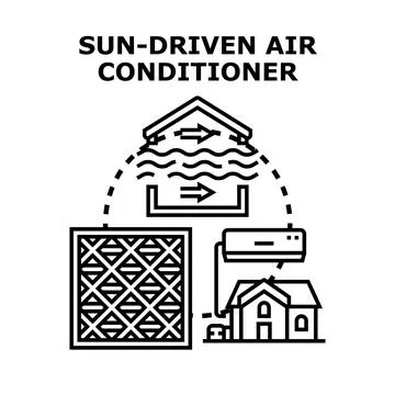 Sun driven air conditioning system providing sustainable climate control Ilustración de archivo