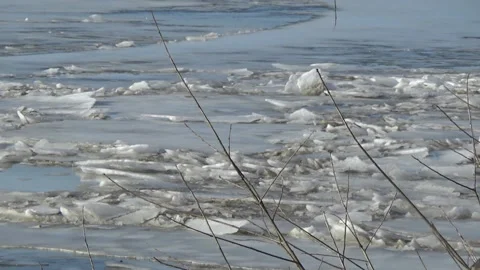 The sun drowns the ice on the river, the tree 動画素材 104293267