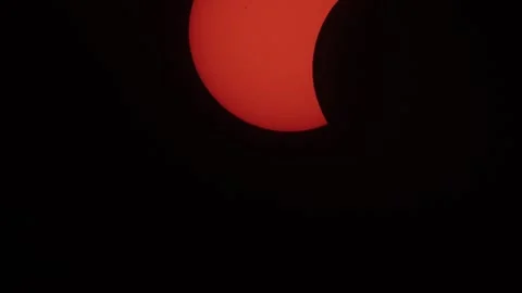 Sun During Initial phase of a Solar Eclipse in Dark Sky Stock-Footage 347344465