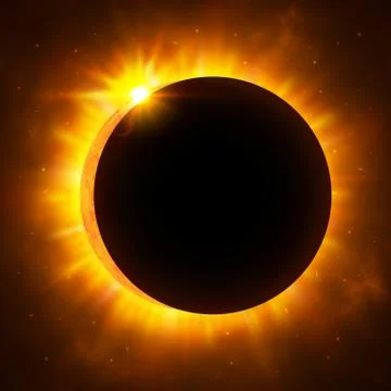 Sun eclipse with corona. Solar eclipse. Bright red star light shine from the  Stock Illustration