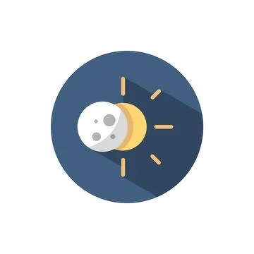 Sun eclipse. Flat icon on a circle. Weather vector illustration Stock Illustration