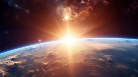 The sun emerging from beyond the Earth horizon in space. Stock Footage 244550929