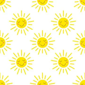 Sun emoji seamless pattern. Cute cartoon style pattern background. イラスト素材