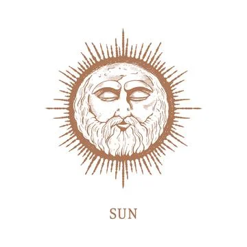 Sun in engraving style. Sun Vector Stock Illustration