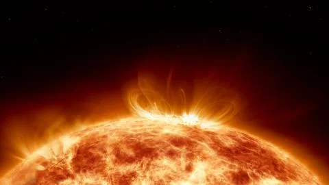 Sun with Erupting Plasma Flares in Outer Space Concept lower Third Shot Stock Illustration