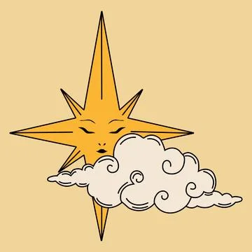 Sun with a face and cloud in simple design adds charm Stock Illustration