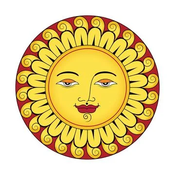 Sun face with flower shaped rays around, calm charm vector sun face Stock Illustration