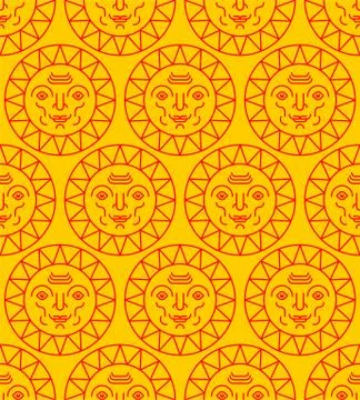 Sun with face folk symbol pattern seamless. Pagan background Vector Stock Illustration
