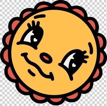 Sun face is glowing in flat vector with heart highlights, red petal rays on Illustrazione stock