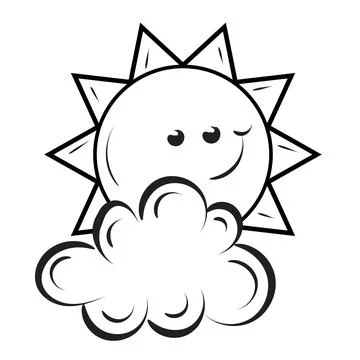 Sun face line art design for print Stock Illustration