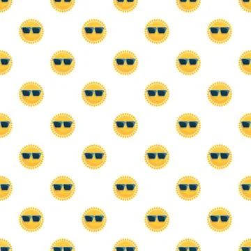 Sun faces wearing sunglasses repeating pattern Stock Illustration