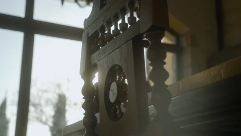 The sun filters through the cracks of an ancient chair and creates a glow Video stock 127475328