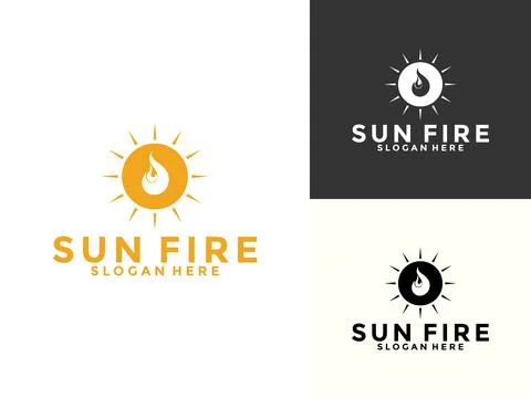 Sun with fire logo design vector illustration, Sun Flat Vector Logo Design .. Stock Illustration