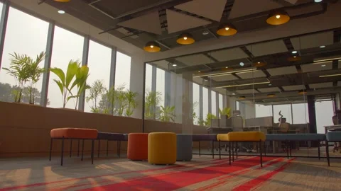 Sun flare coming in office Carpet flooring and ceiling in new morden office Stock Footage 276398092