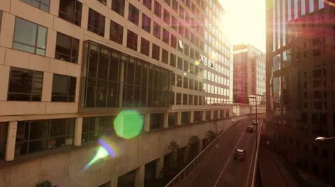 Sun flare. sunbeam. sun beaming. modern office company buildings. urban city Video stock 40634580