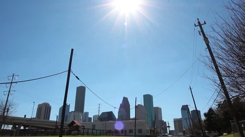 Sun Flare Third Ward Houston Street with Downtown Skyline Video stock 89767427