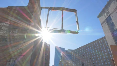 Sun Flare through Empty Sign in Downtown Boston on a Sunny Day Stock-Footage 92632068