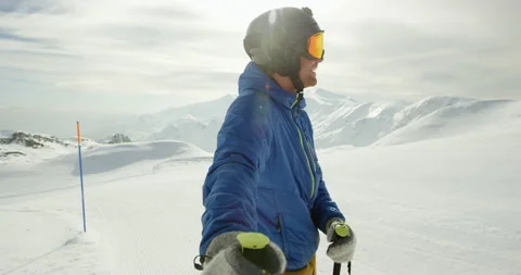 Sun Flared Shot Man Taking A Ski Break Stock Footage 140192508