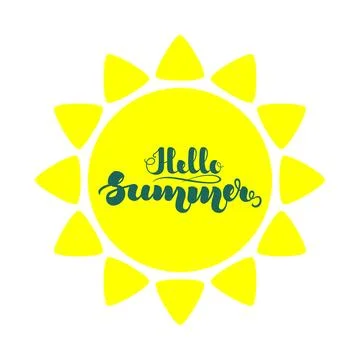 Sun flat icon and handwritten lettering Hello Summer. illustration isolated o Stock Illustration